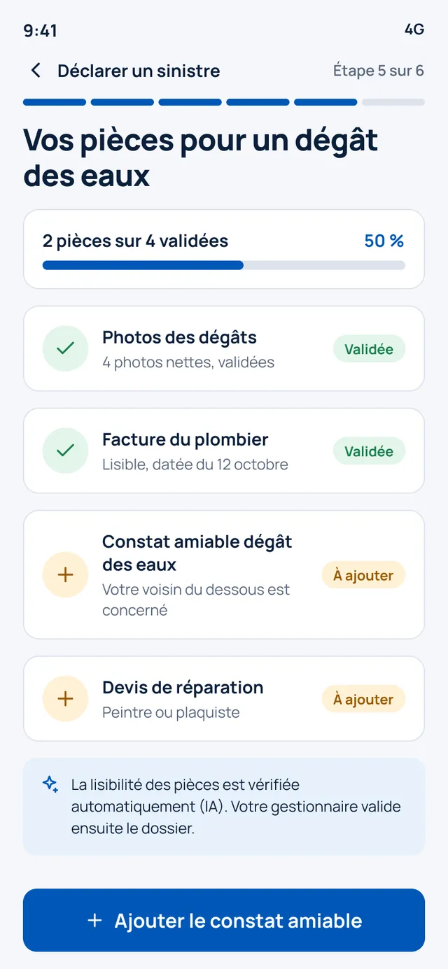 Pièces à fournir, adaptées au sinistre