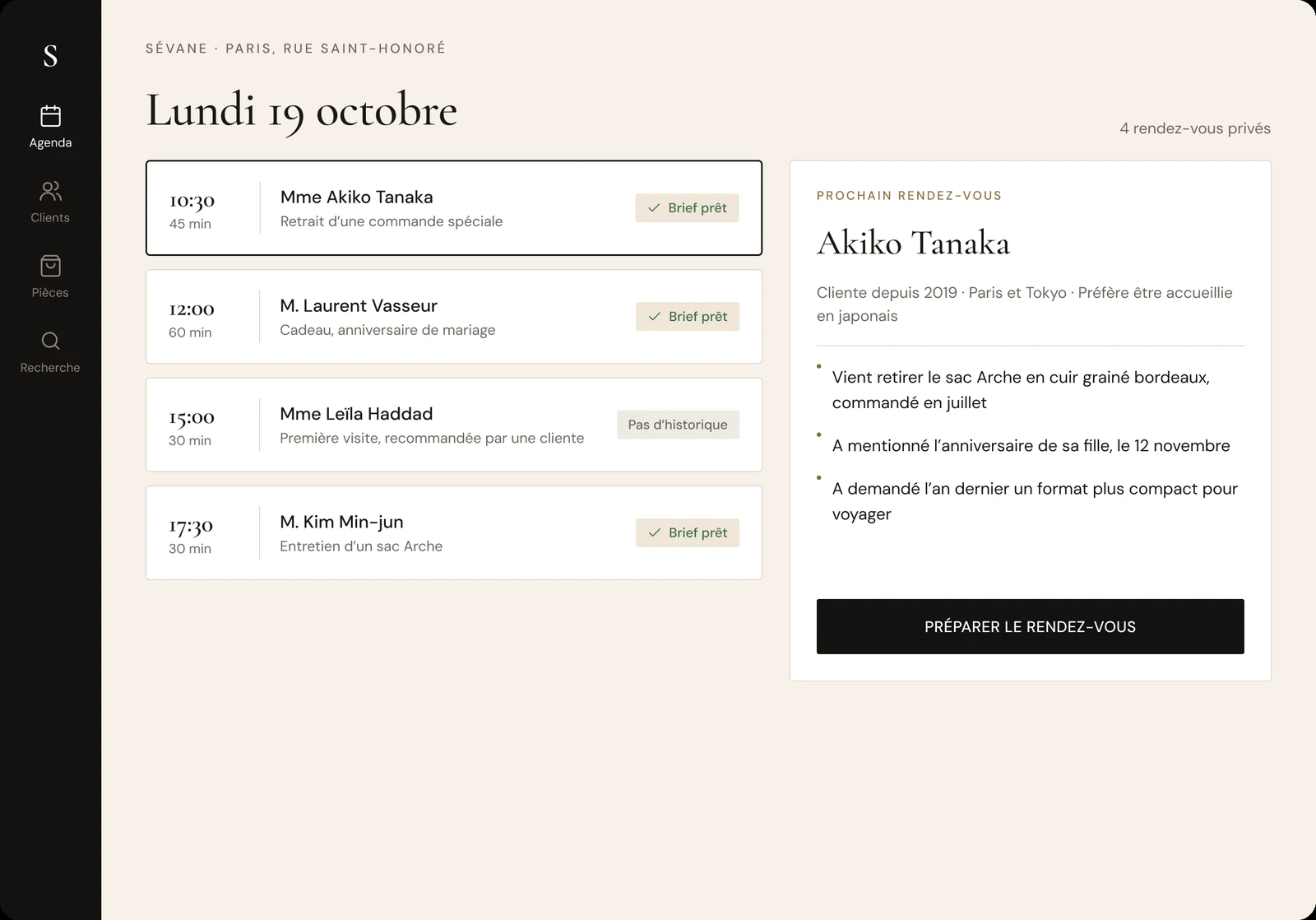 Agenda des rendez-vous