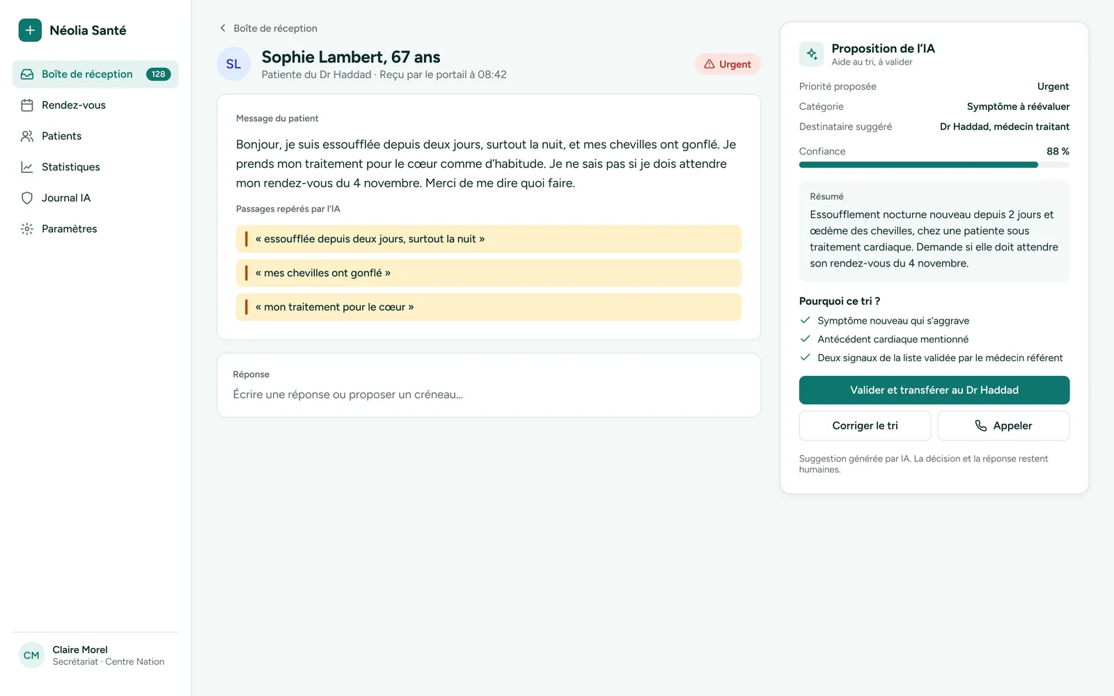 Message ouvert avec résumé et explication
